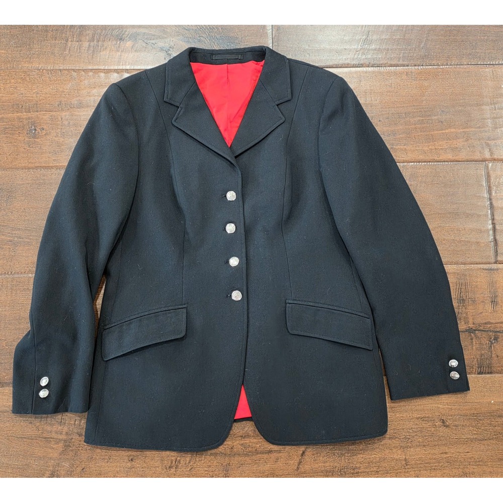 Pikeur Womens Black Wool Equestrian Show Jacket Red Lining Size US 16/D 44